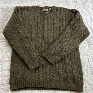 Structure Urban Wear 100% Wool Cable Knit Crewneck Sweater Dark Green Size Large